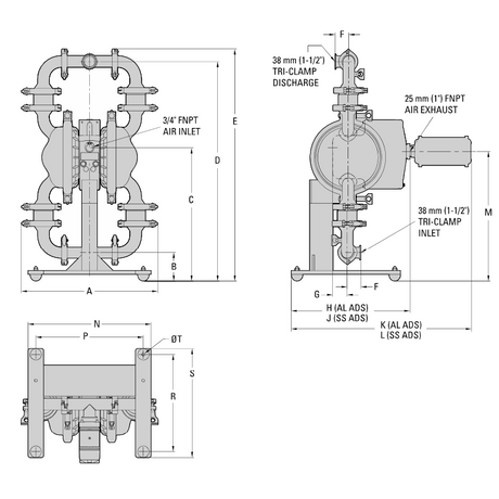 Wilden PS4 (1-1/2") Saniflo Hygienic AODD Pump