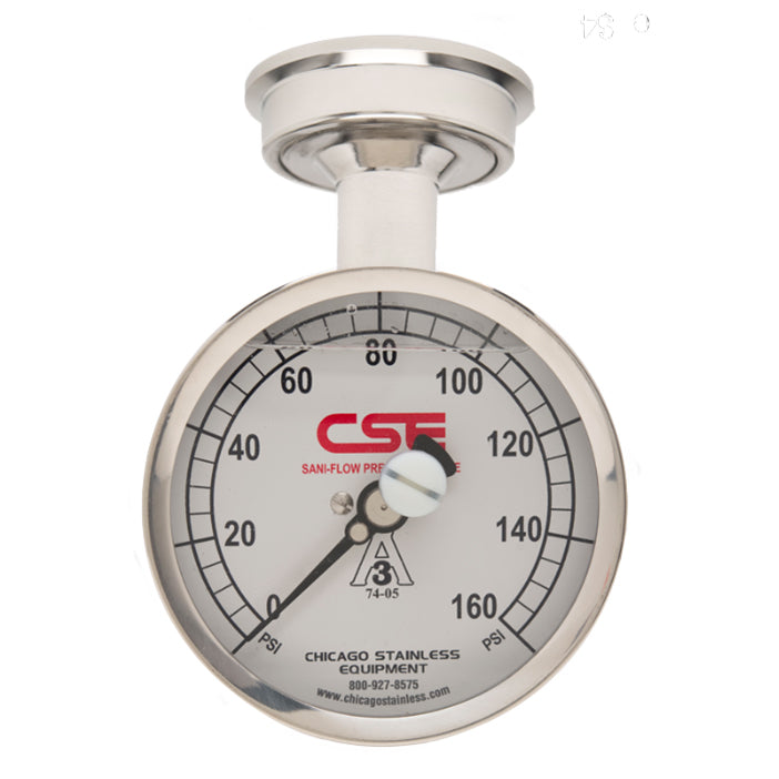3-1/2” (90mm) Sani-Flow Pressure Gauge with Top Mount