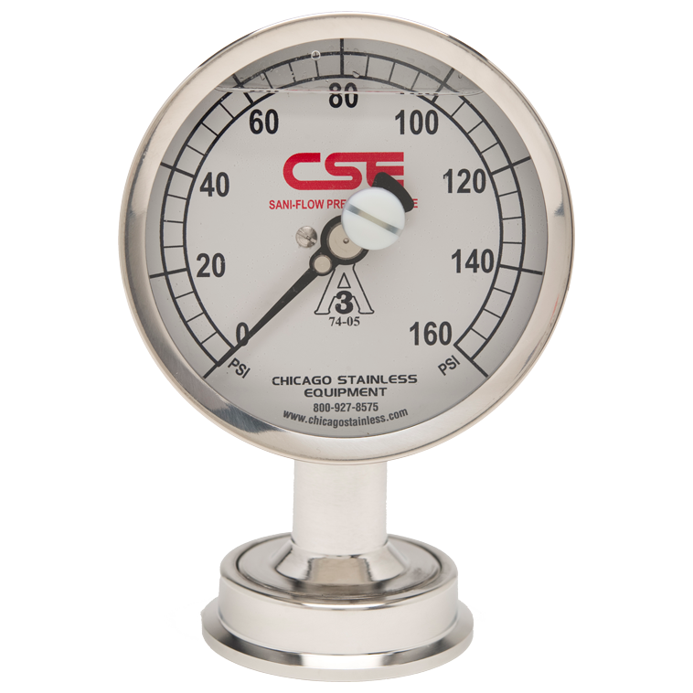 3-1/2” (90mm) Sani-Flow Pressure Gauge with Bottom Mount