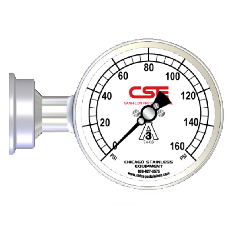 3-1/2” (90mm) Sani-Flow Pressure Gauge with Side Mount