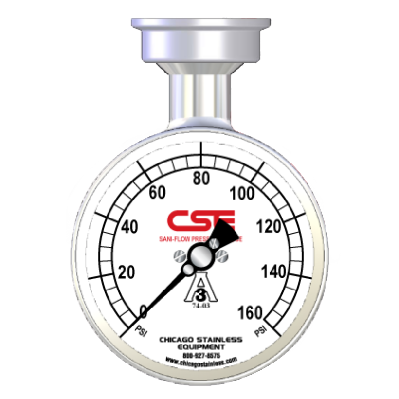 3-1/2” (90mm) Sani-Flow Pressure Gauge with Top Mount